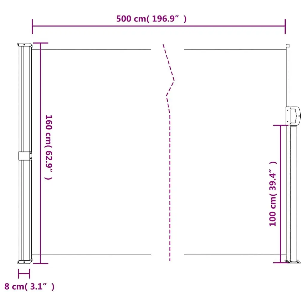 Retractable Side Awning Polyester 160x500cm Taupe Privacy Screen