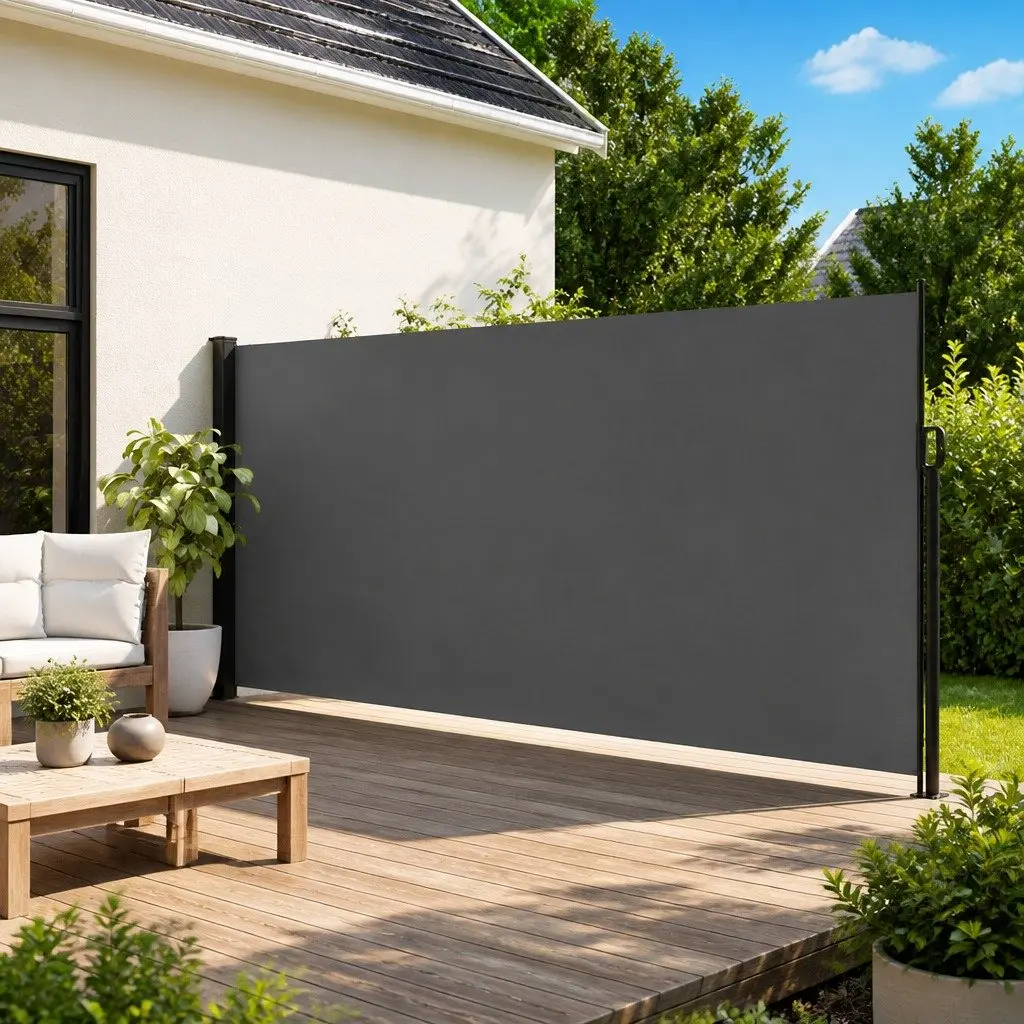 Retractable Side Awning Polyester 180x500cm Anthracite Garden Privacy Screen Patio Shade