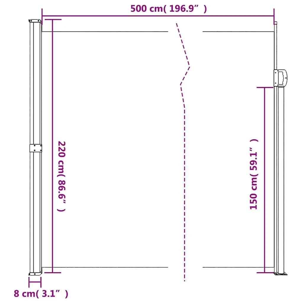 Retractable Awning Screen Black 220cm x 500cm Polyester Fabric Outdoor Shade for Balcony Patio Terrace Garden