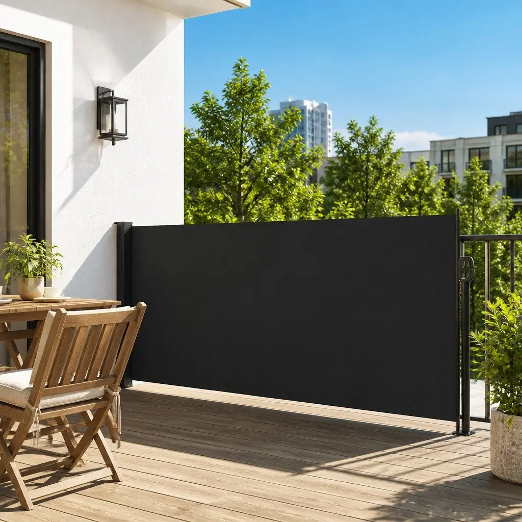 Retractable Awning Polyester 120x600cm Black Garden Privacy Screen Outdoor Shade