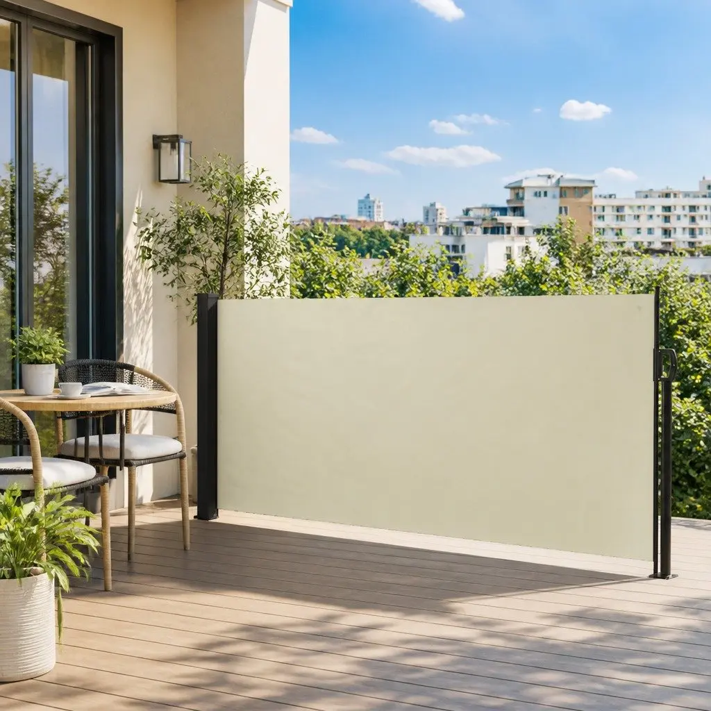 Side Awning Retractable Cream Polyester 120cm x 600cm Garden Balcony Patio Terrace Privacy