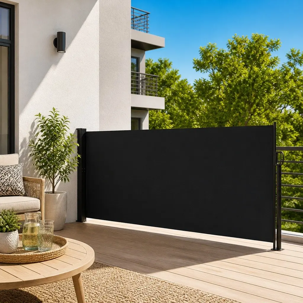 Retractable Side Awning Black 140x600 cm Outdoor Patio Balcony Privacy Screen
