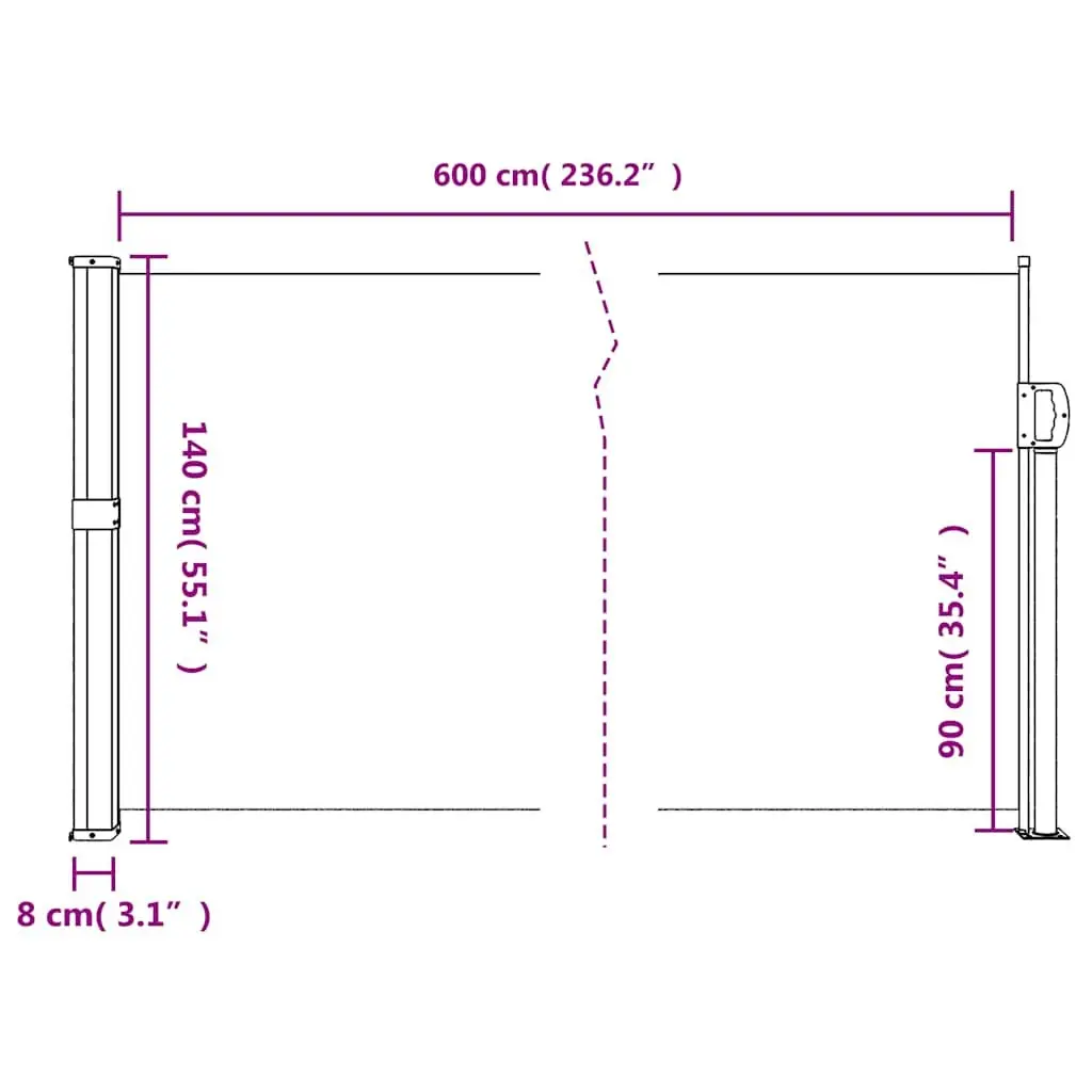 Retractable Side Awning Black 140x600 cm Outdoor Patio Balcony Privacy Screen