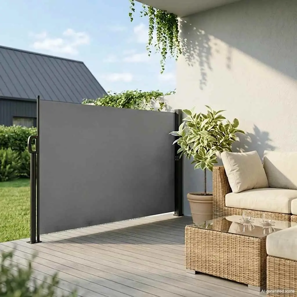 Retractable Side Awning Polyester 160x600cm Anthracite Garden Privacy Screen