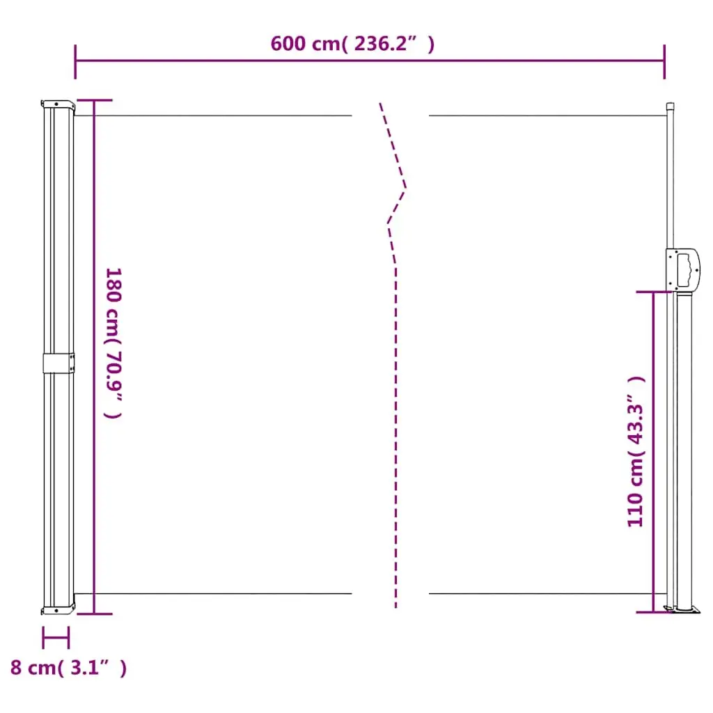 Retractable Side Awning Polyester 180x600cm Cream Outdoor Garden Privacy Screen
