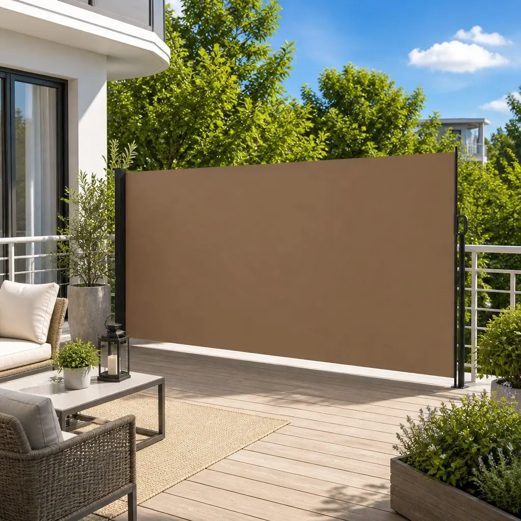 Retractable Side Awning Outdoor Privacy Screen Polyester 180 x 600 cm Taupe