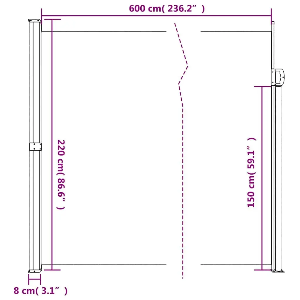 Retractable Side Awning Polyester 220x600cm Black Garden Privacy Screen Patio Balcony Shade
