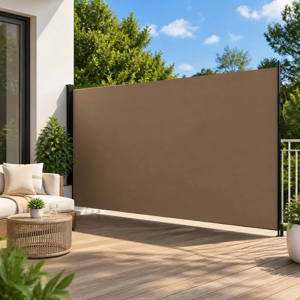 Retractable Awning Privacy Screen 220x600cm Outdoor Garden Shade Taupe Polyester