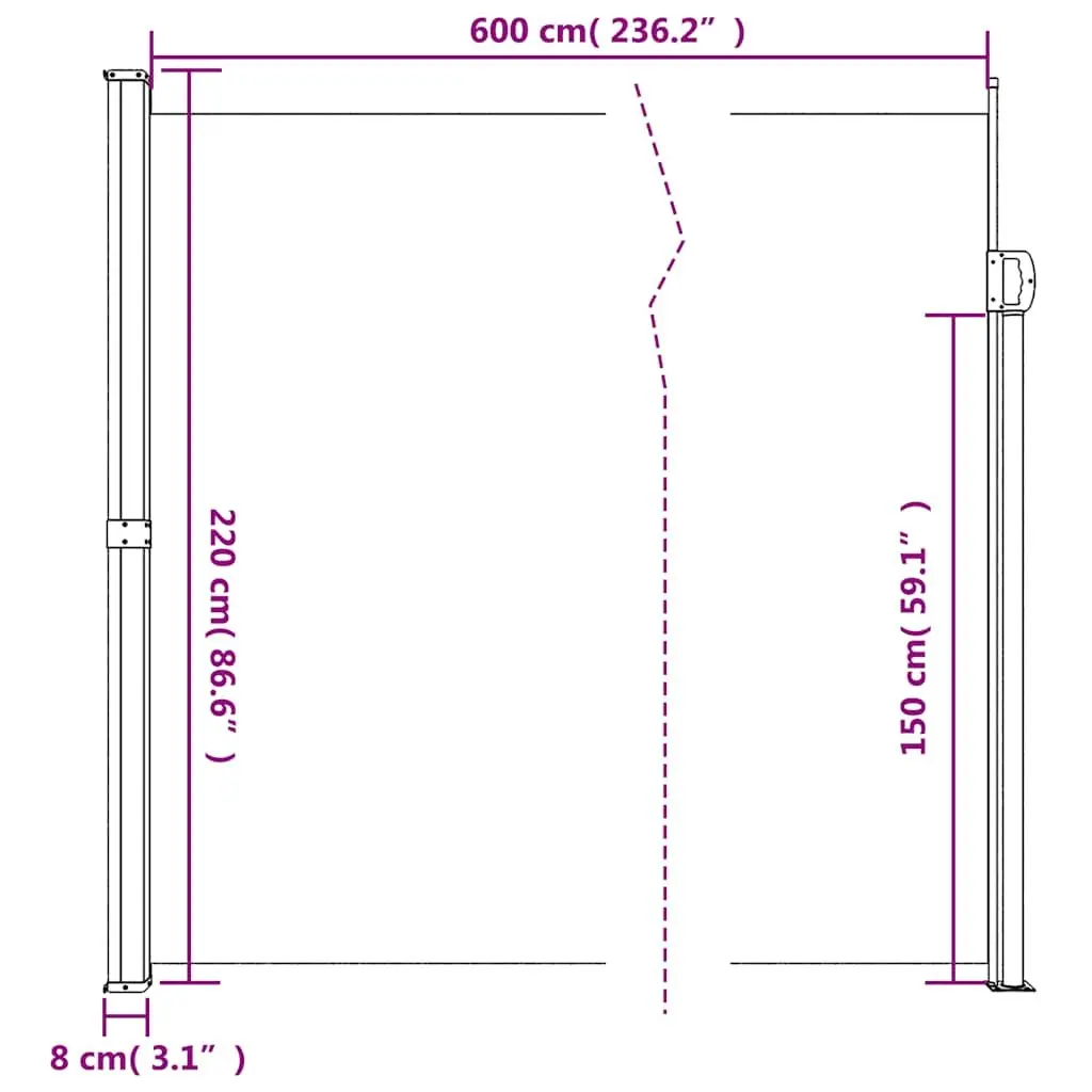 Retractable Awning Privacy Screen 220x600cm Outdoor Garden Shade Taupe Polyester