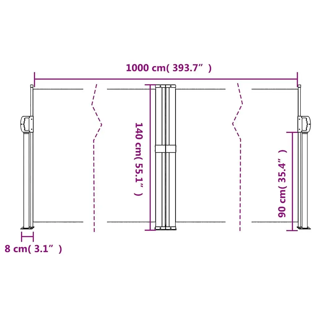Retractable Side Awning Polyester 140x1000 cm Black Garden Privacy Screen