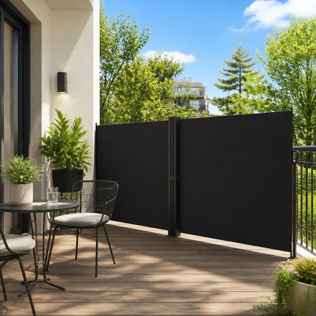 Retractable Awning Black 180x1000cm Privacy Screen Outdoor Garden Patio Terrace