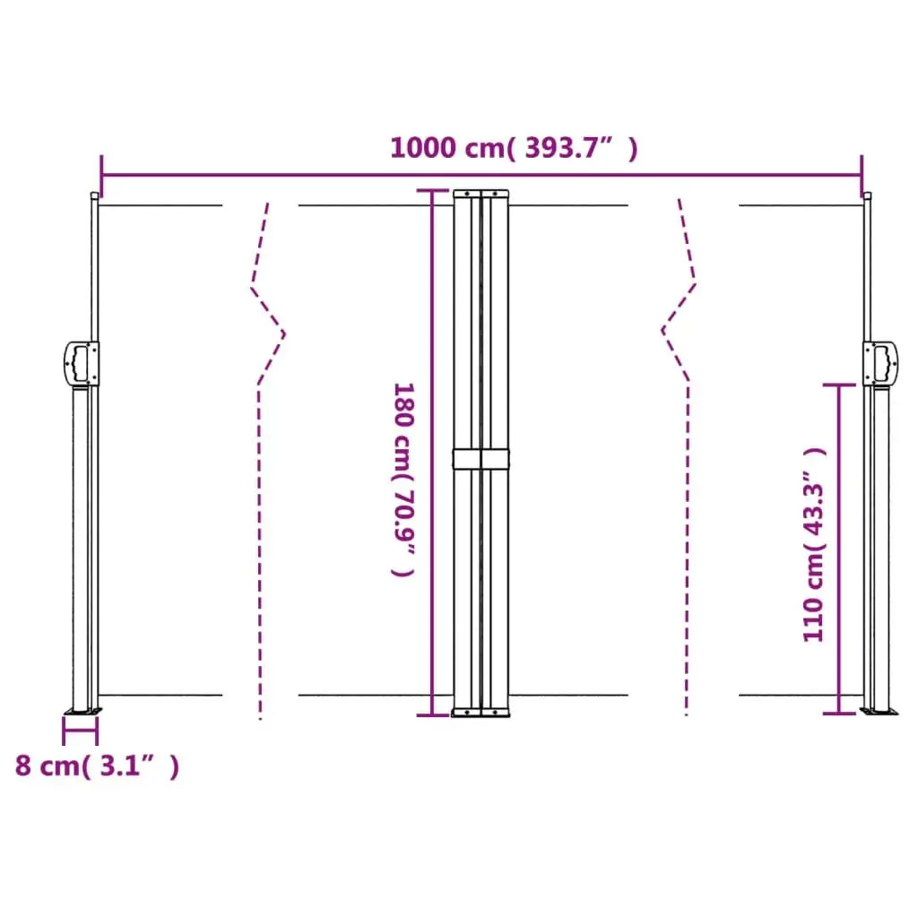 Retractable Awning Black 180x1000cm Privacy Screen Outdoor Garden Patio Terrace