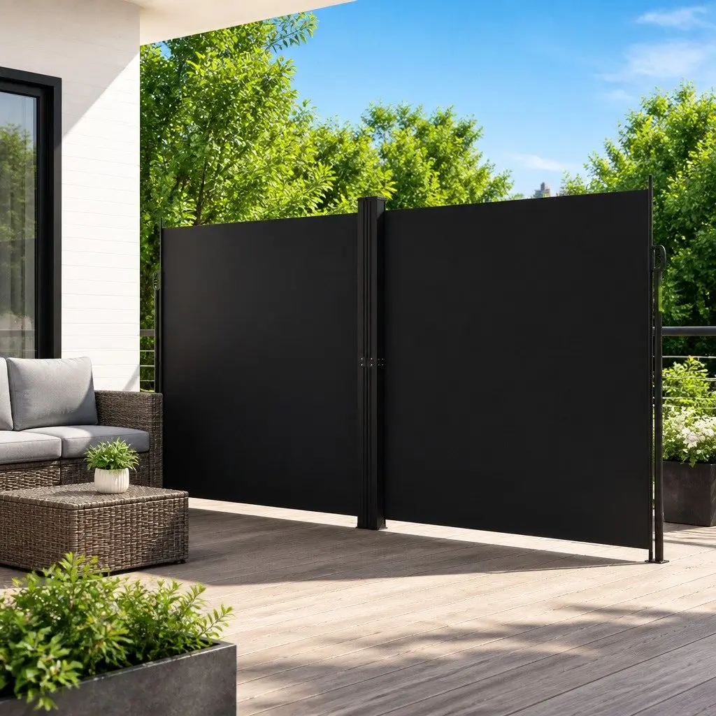 Retractable Awning Polyester Black 200x1000cm Outdoor Garden Privacy Screen