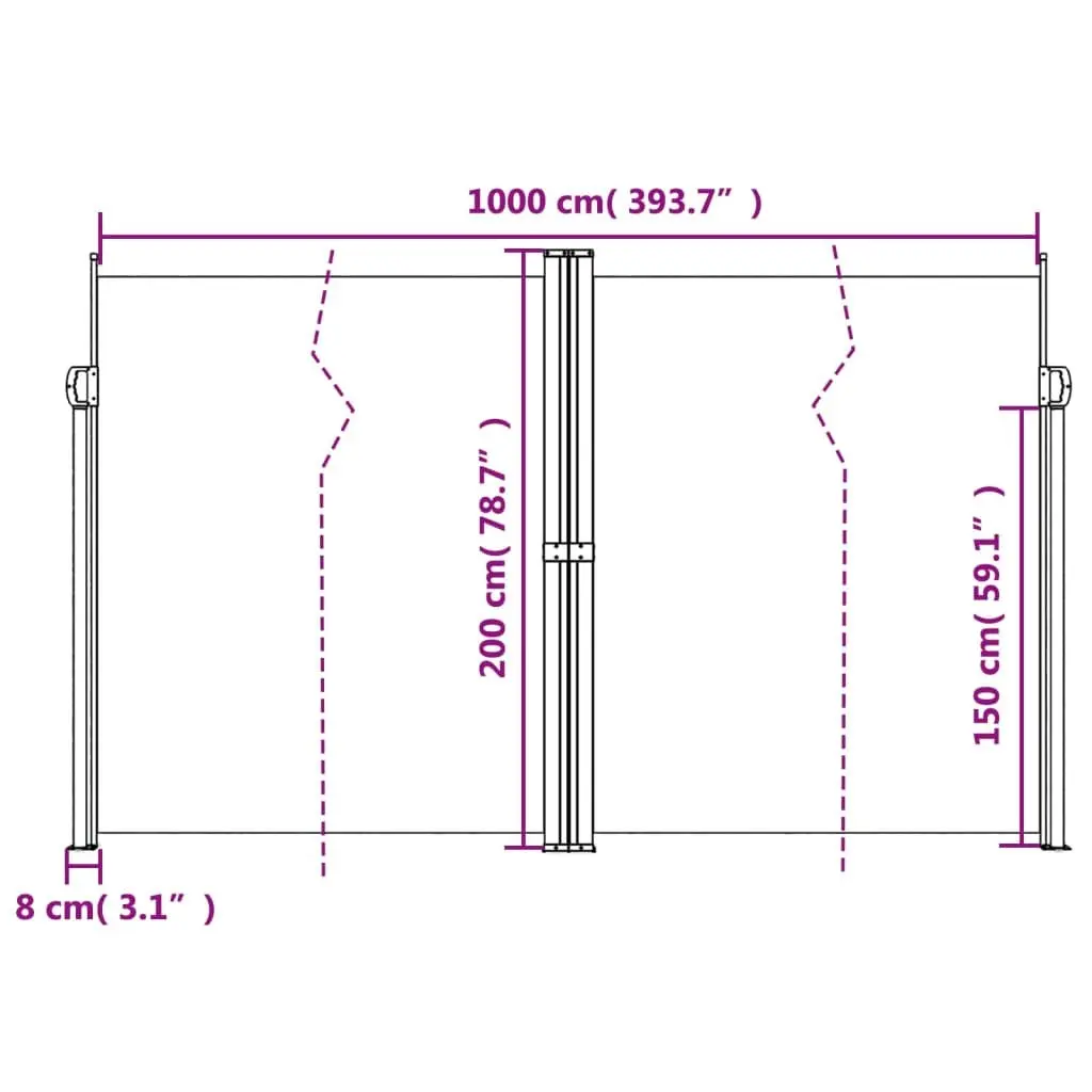 Retractable Awning Polyester Black 200x1000cm Outdoor Garden Privacy Screen