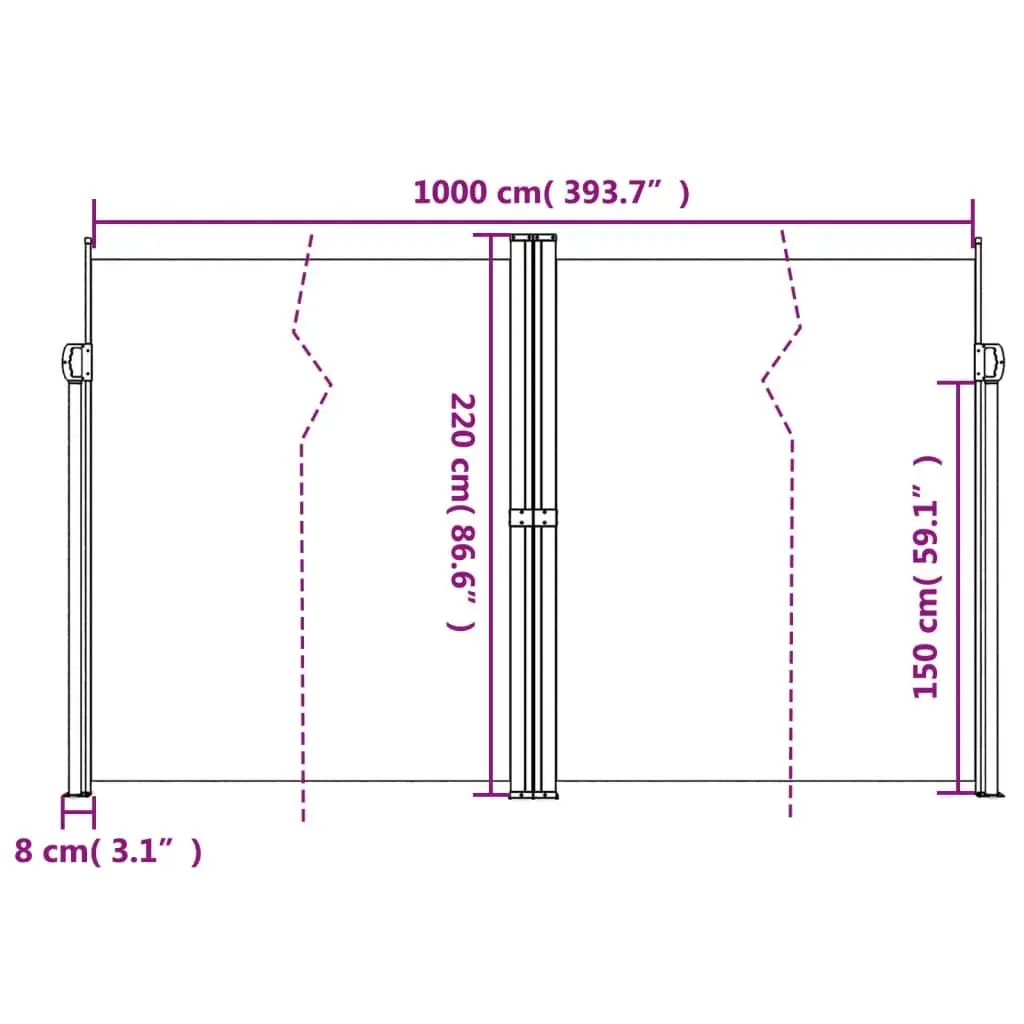 Retractable Side Awning Water and UV Resistant Polyester 220 x 1000 cm Black