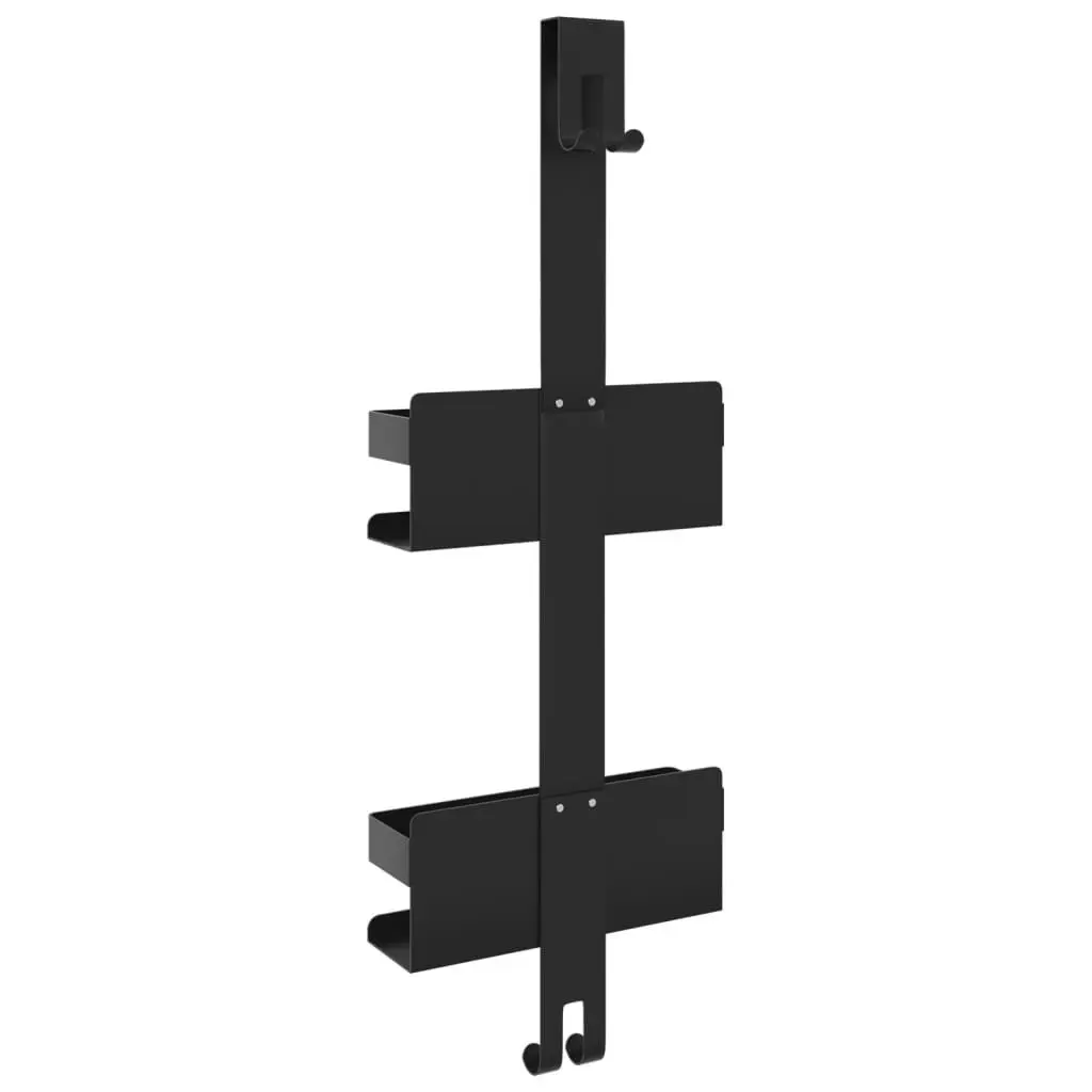 Hanging Organizer Caddy Stainless Steel Black Bathroom Shelf with Towel Hooks and Spacious Storage for Shower Essentials