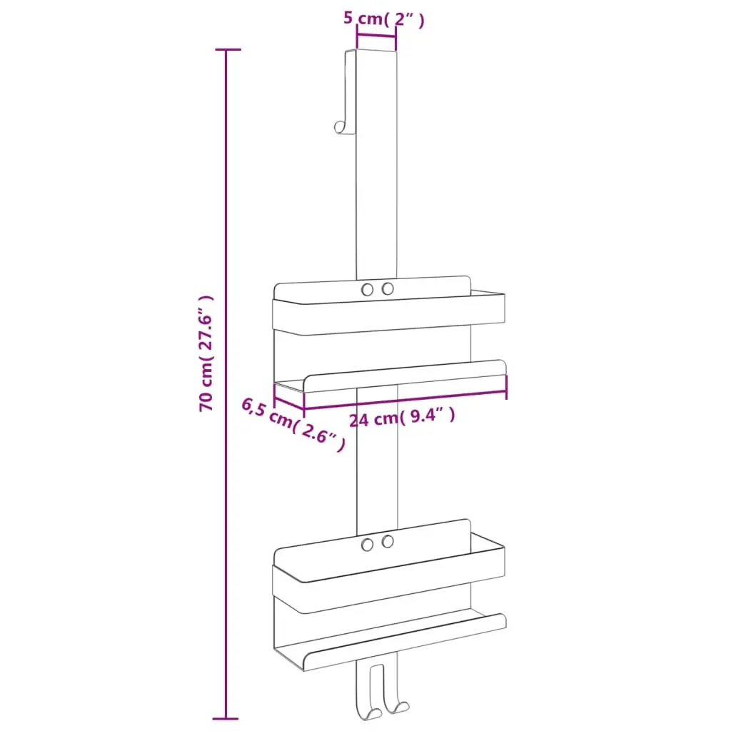 Hanging Organizer Caddy Stainless Steel Black Bathroom Shelf with Towel Hooks and Spacious Storage for Shower Essentials