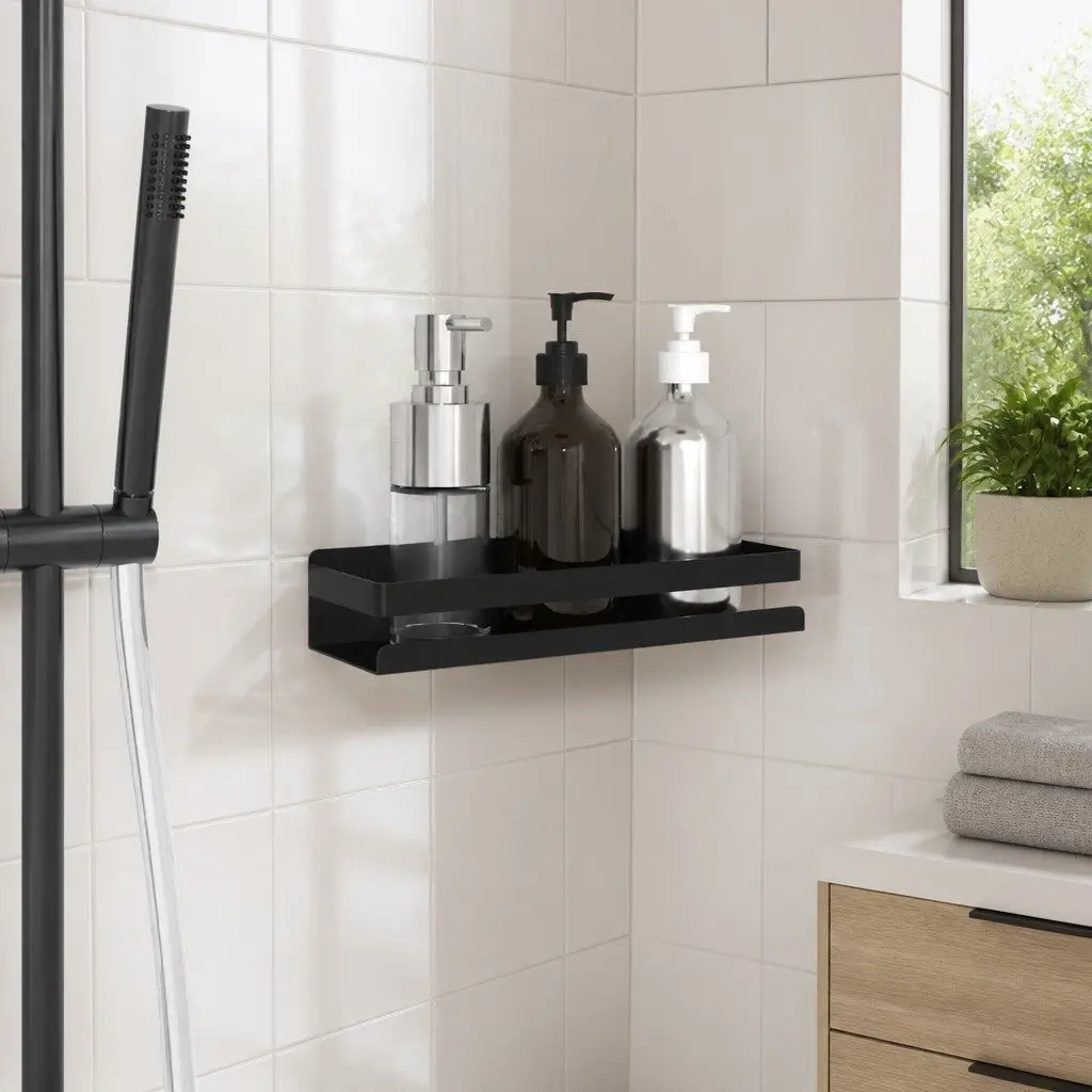 Shower Shelf Storage Organiser Bathroom Wall Mount Black Stainless Steel Basket