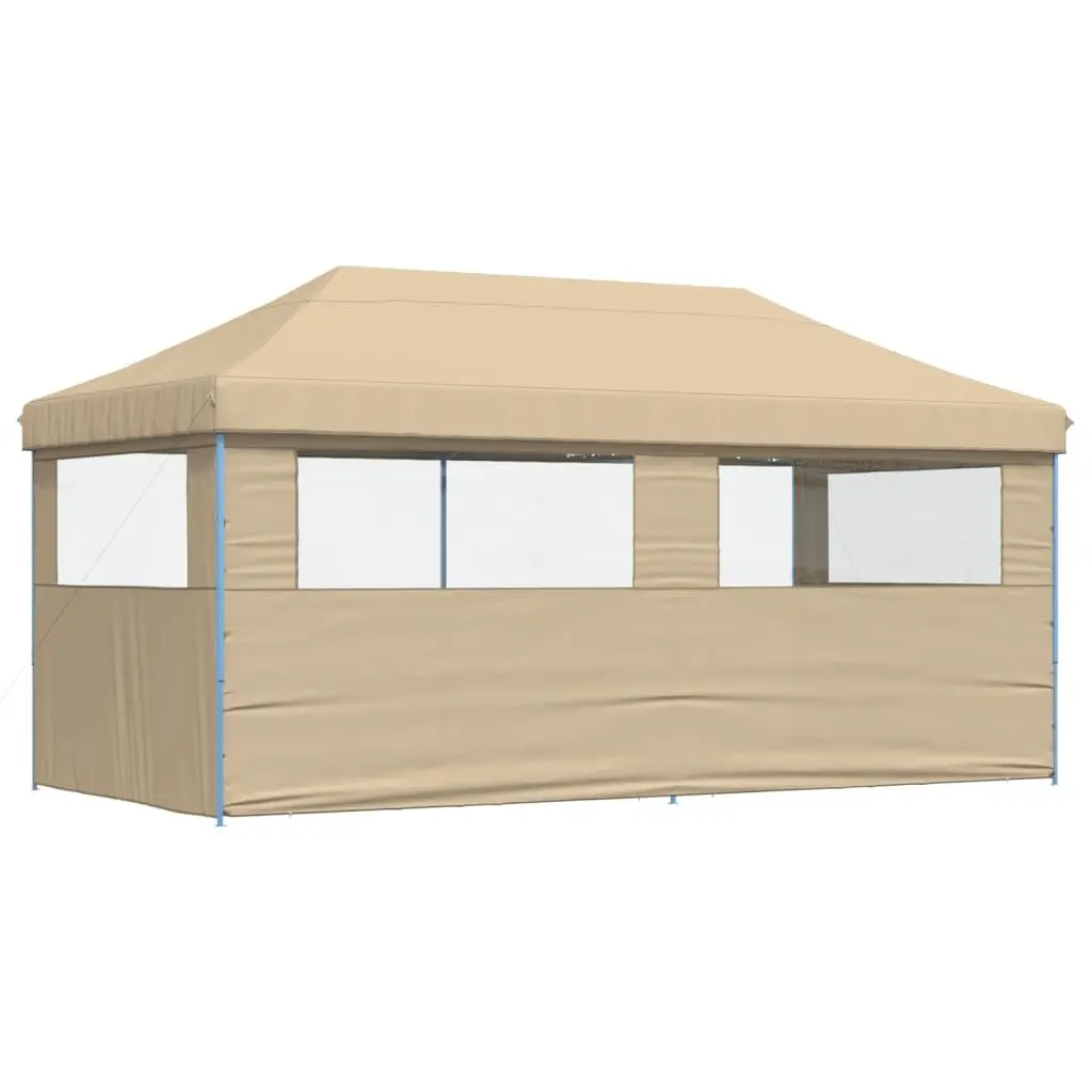 Foldable Pop-Up Party Tent Oxford Fabric 3 Sidewalls Beige