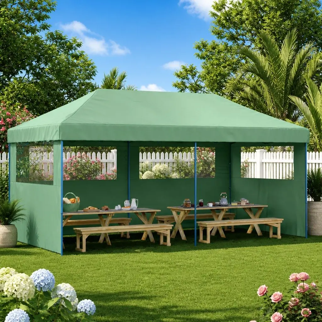 Pop-Up Party Tent Oxford Fabric 3 Sidewalls Green Outdoor Gazebo Canopy