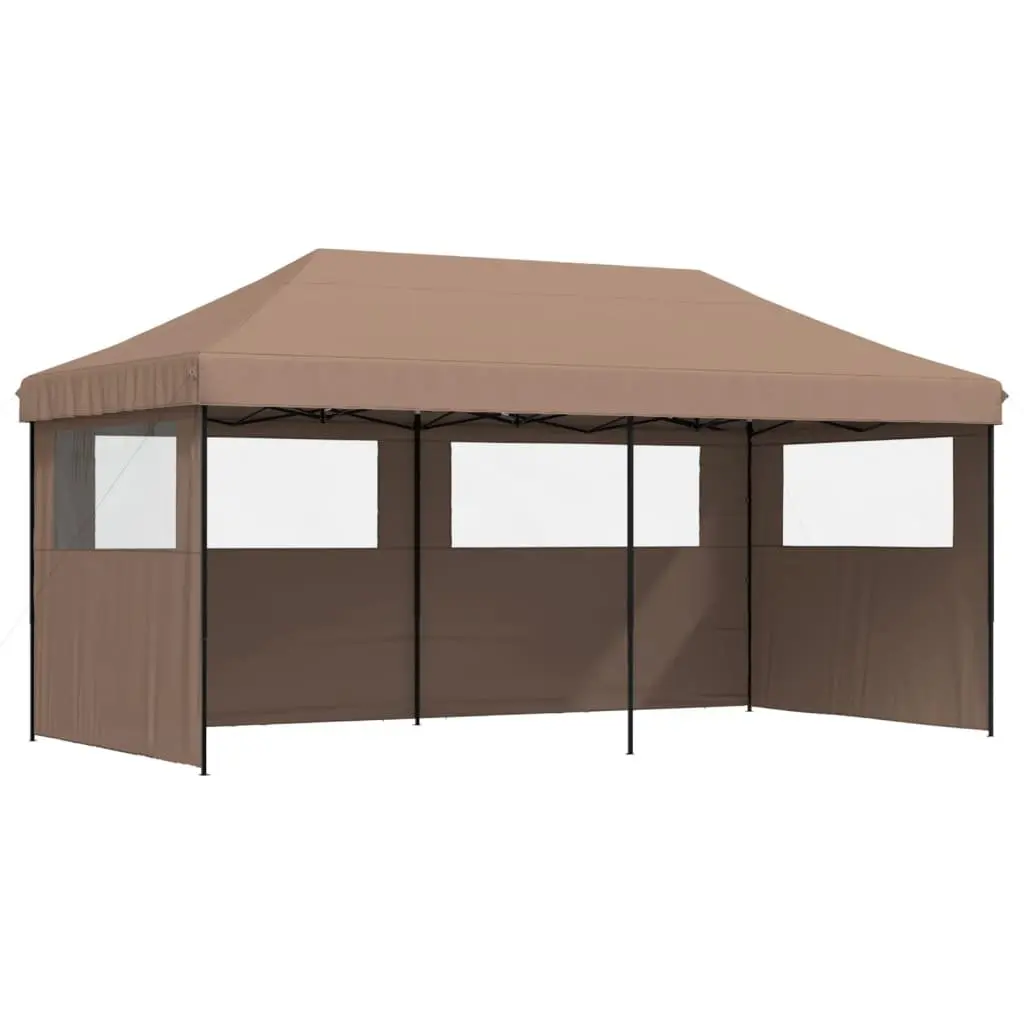 Foldable Pop-Up Party Tent Oxford Fabric 3 Sidewalls Brown Outdoor Gazebo Canopy