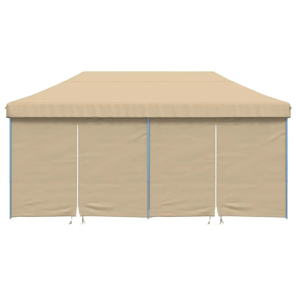 Pop-Up Party Tent Beige Oxford Fabric Outdoor Gazebo with 4 Sidewalls for Events and Gatherings