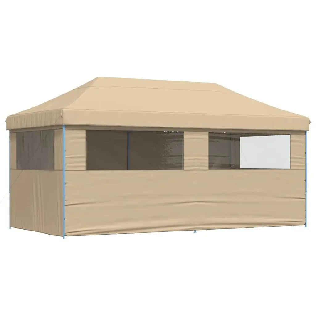 Pop-Up Party Tent Beige Oxford Fabric Outdoor Gazebo with 4 Sidewalls for Events and Gatherings