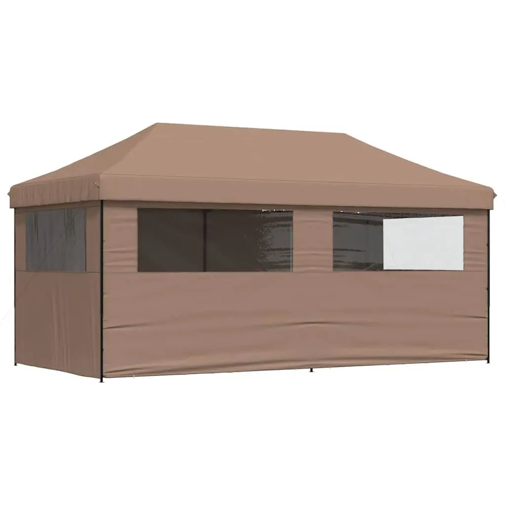 Pop-Up Party Tent Oxford Fabric 4 Sidewalls Brown Outdoor Gazebo