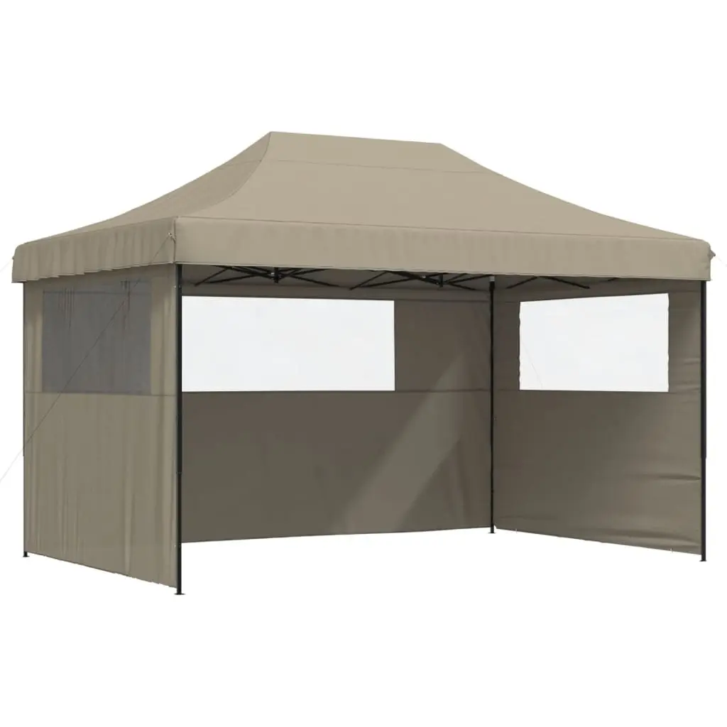Foldable Pop-Up Party Tent Oxford Fabric 3 Sidewalls Clear Windows Taupe