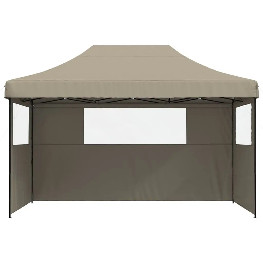 Foldable Pop-Up Party Tent Oxford Fabric 3 Sidewalls Clear Windows Taupe