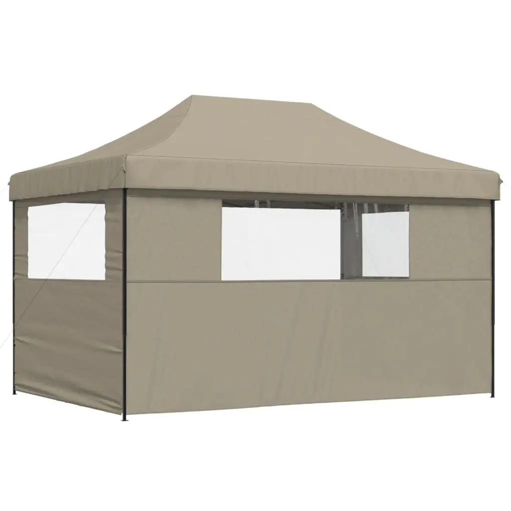 Foldable Pop-Up Party Tent Oxford Fabric 3 Sidewalls Clear Windows Taupe