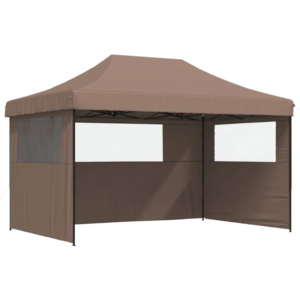 Foldable Pop-Up Party Tent Oxford Fabric 3 Sidewalls Brown Garden Canopy