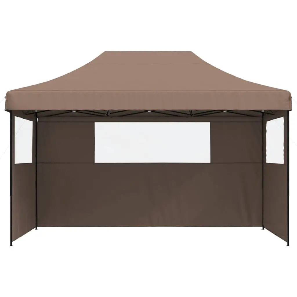 Foldable Pop-Up Party Tent Oxford Fabric 3 Sidewalls Brown Garden Canopy