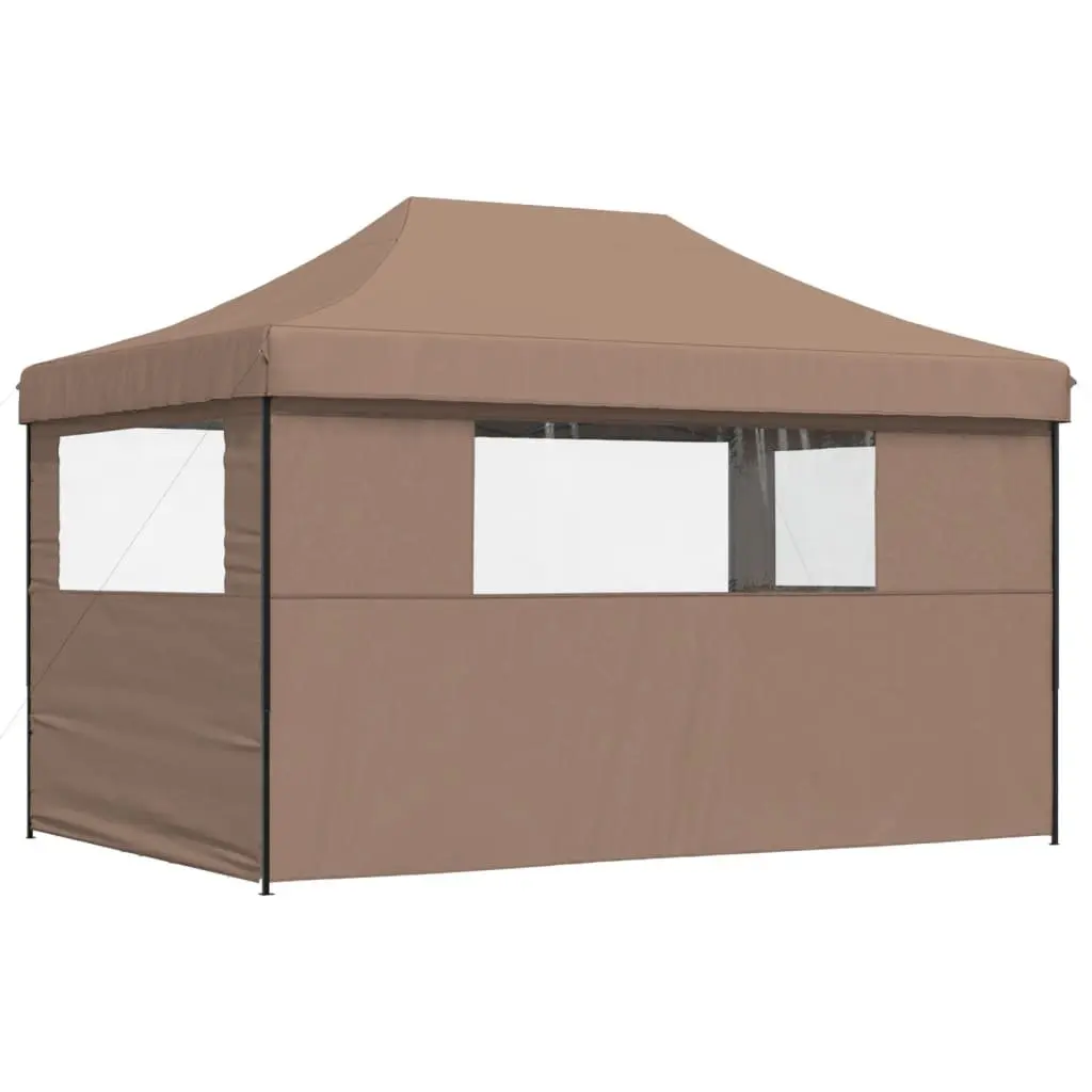 Foldable Pop-Up Party Tent Oxford Fabric 3 Sidewalls Brown Garden Canopy