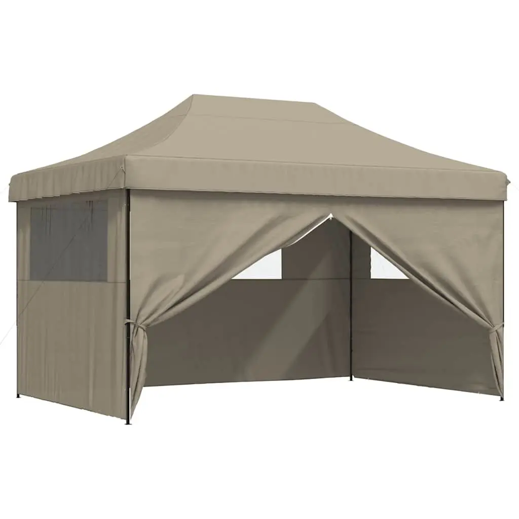 Foldable Pop-Up Party Tent Oxford Fabric 4 Sidewalls Clear Windows Taupe