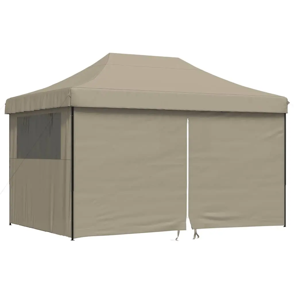 Foldable Pop-Up Party Tent Oxford Fabric 4 Sidewalls Clear Windows Taupe