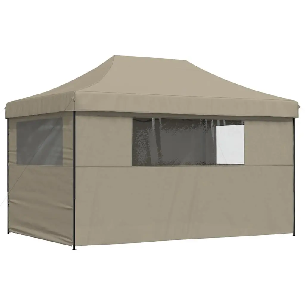 Foldable Pop-Up Party Tent Oxford Fabric 4 Sidewalls Clear Windows Taupe