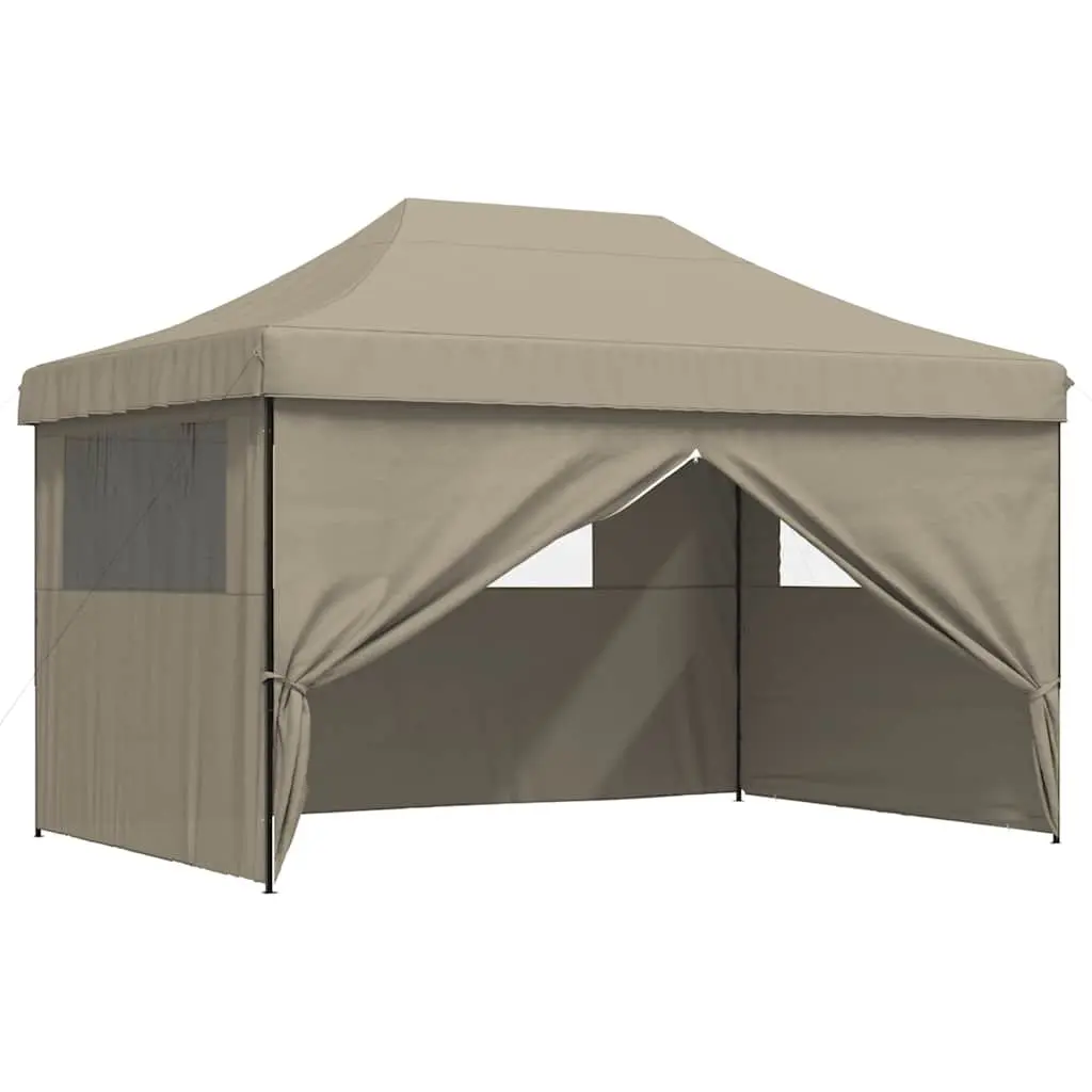Foldable Pop-Up Party Tent Oxford Fabric 4 Sidewalls Clear Windows Taupe