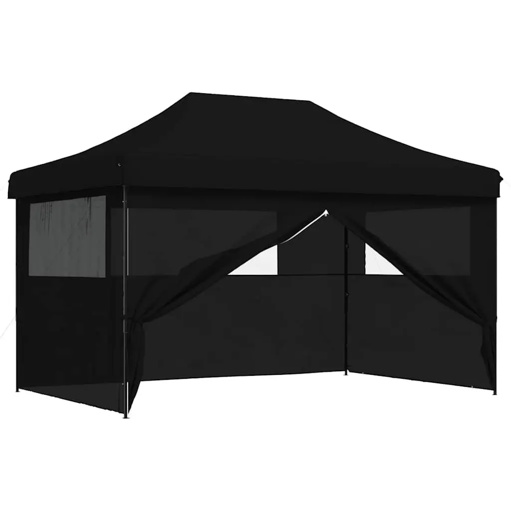 Foldable Pop-Up Party Tent Oxford Fabric Black 4 Sidewalls