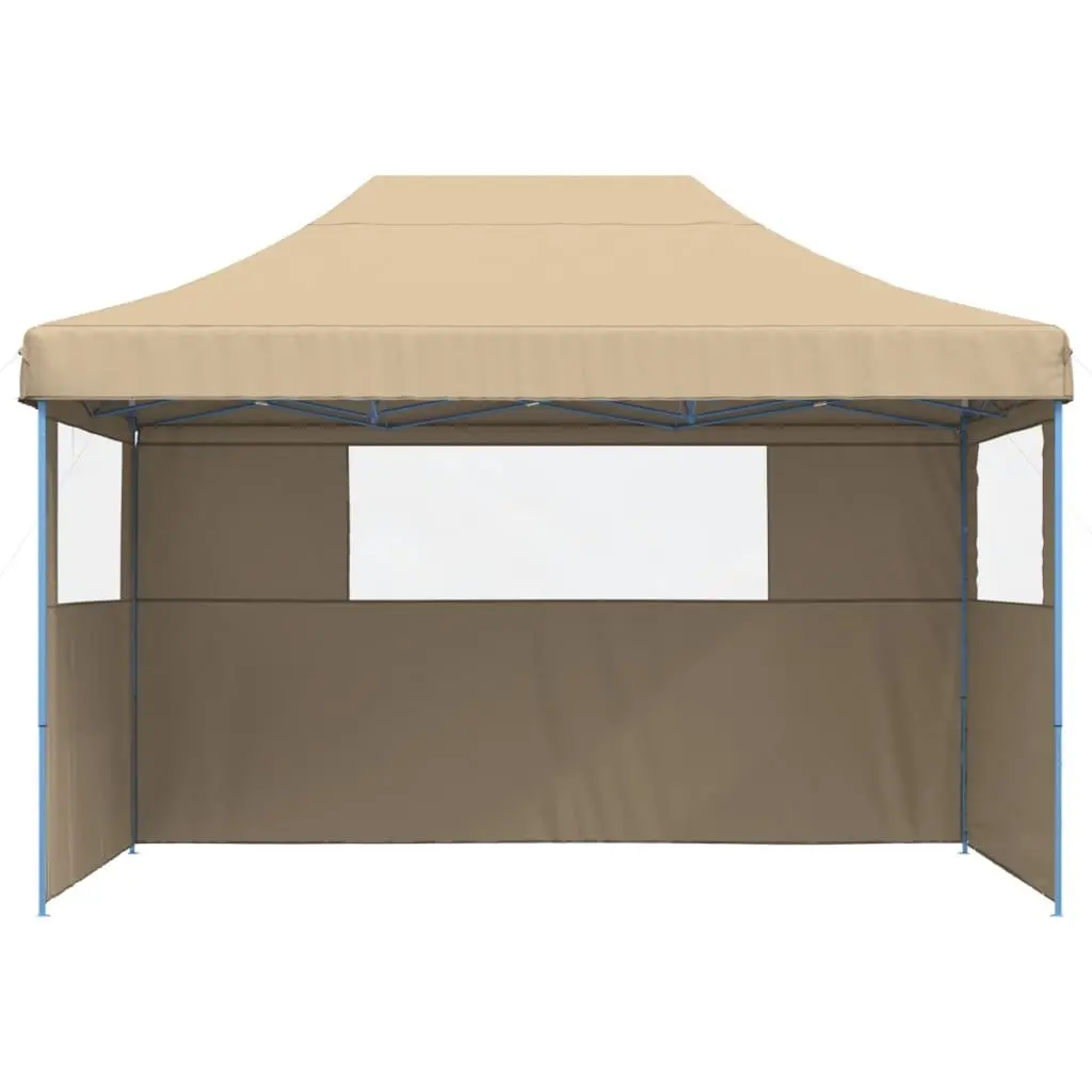 Foldable Pop-Up Party Tent Oxford Fabric 3 Sidewalls Beige Outdoor Gazebo Canopy