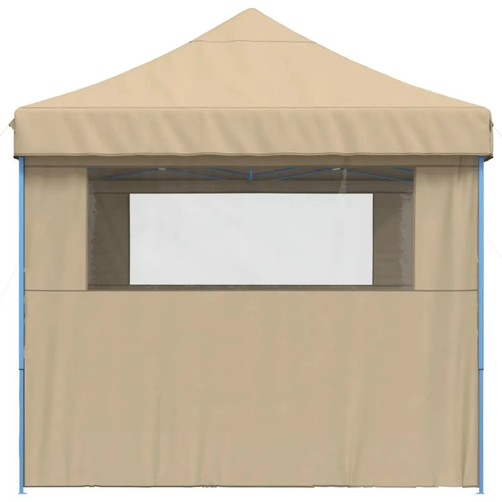 Foldable Pop-Up Party Tent Oxford Fabric 3 Sidewalls Beige Outdoor Gazebo Canopy