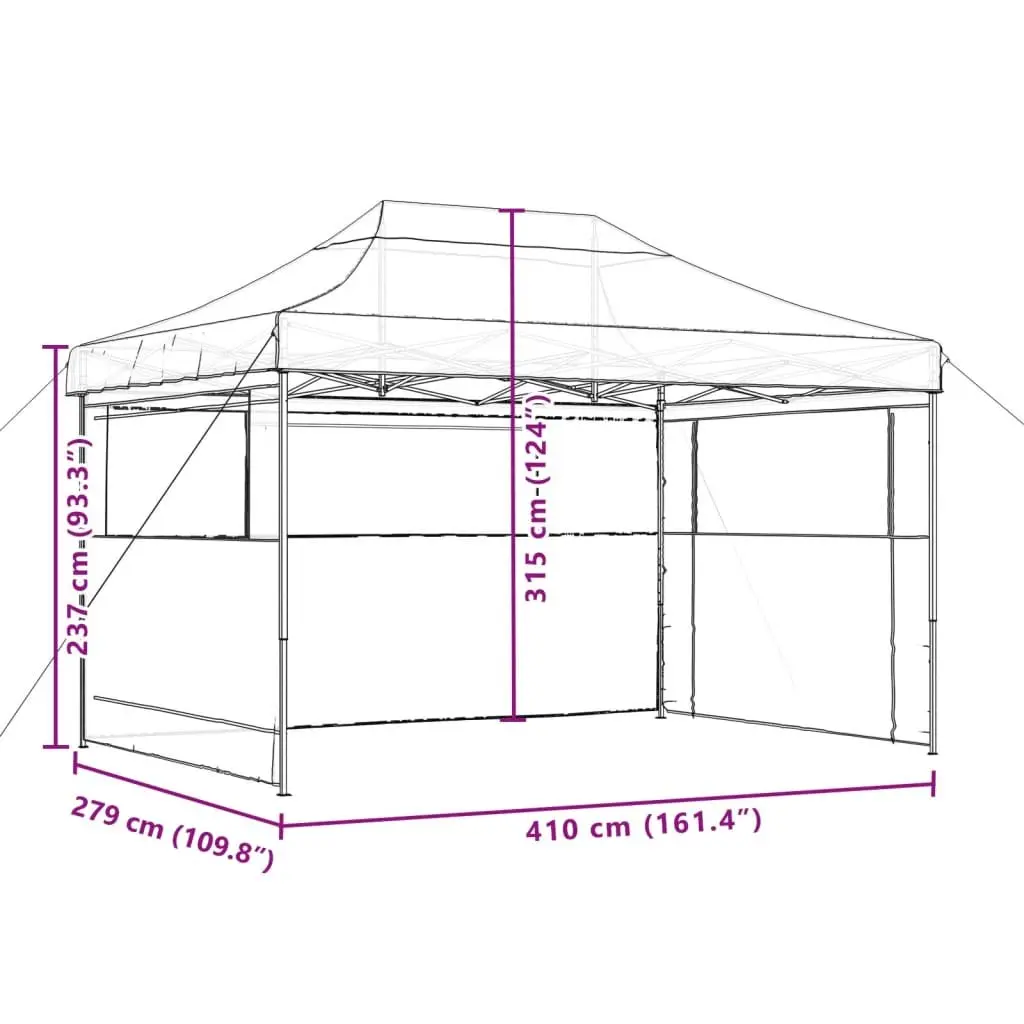 Foldable Pop-Up Party Tent with 3 Sidewalls Outdoor Garden Gazebo Taupe