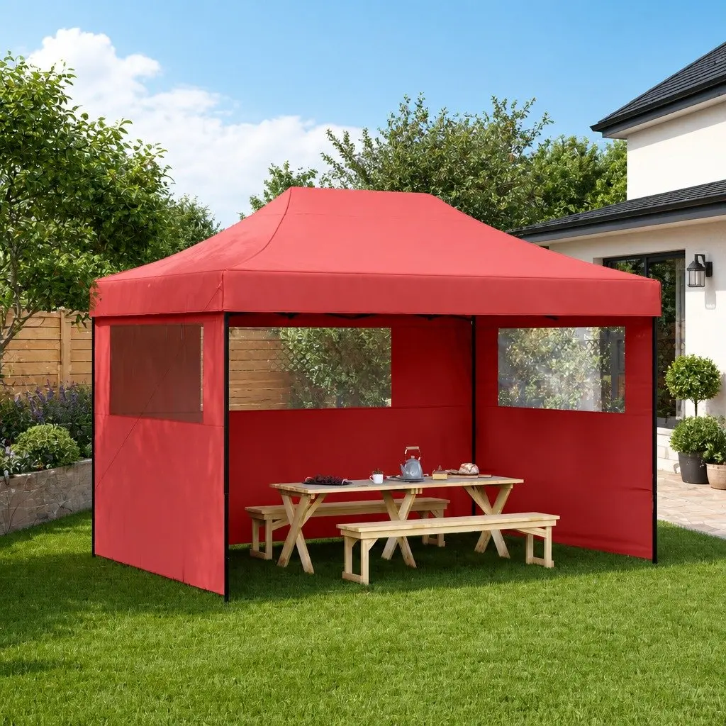 Foldable Pop-Up Party Tent Oxford Fabric 3 Sidewalls Red