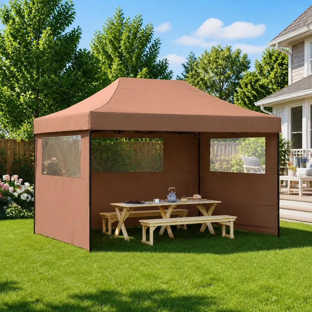Brown Outdoor Gazebo with 3 Sidewalls