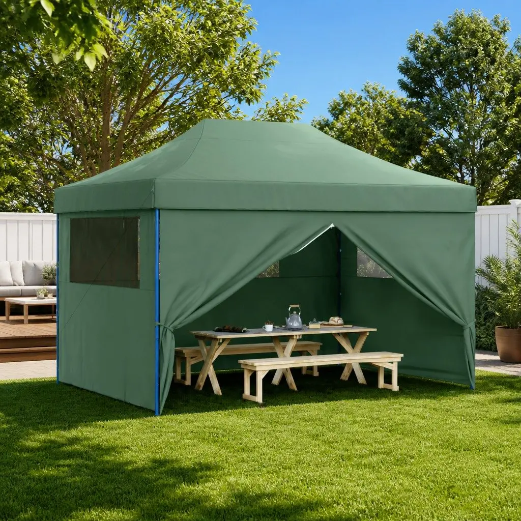 Foldable Pop-Up Party Tent Oxford Fabric 4 Sidewalls Green Outdoor Event Canopy