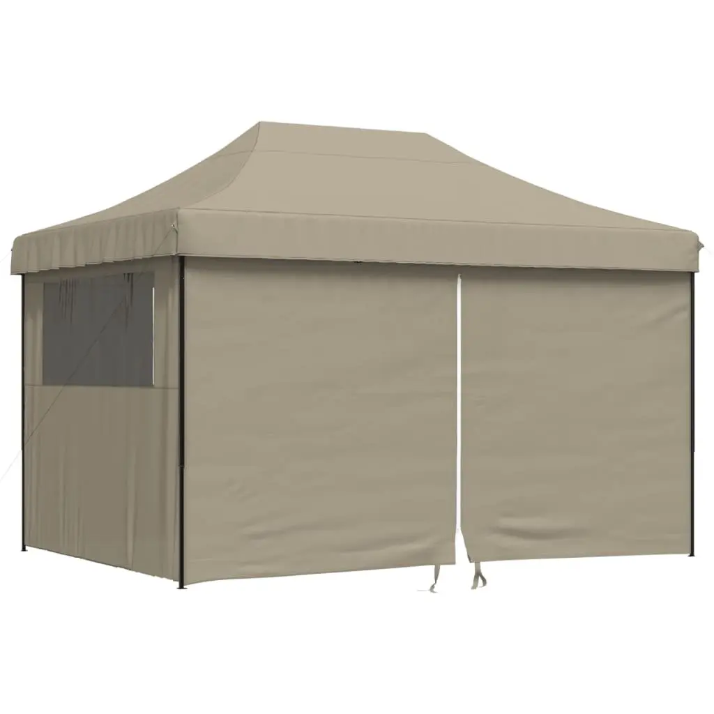 Pop-Up Party Tent Foldable Oxford Fabric 4 Sidewalls Taupe