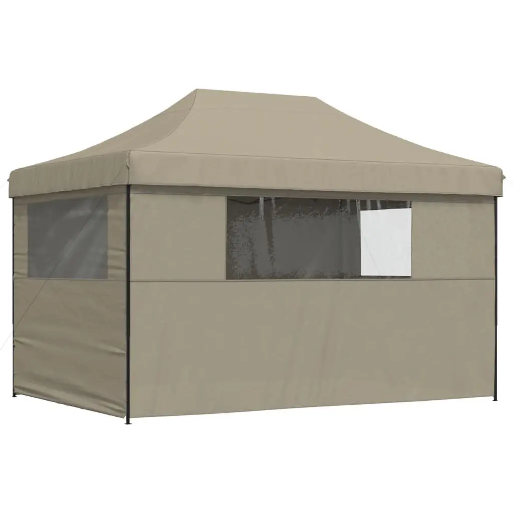 Pop-Up Party Tent Foldable Oxford Fabric 4 Sidewalls Taupe