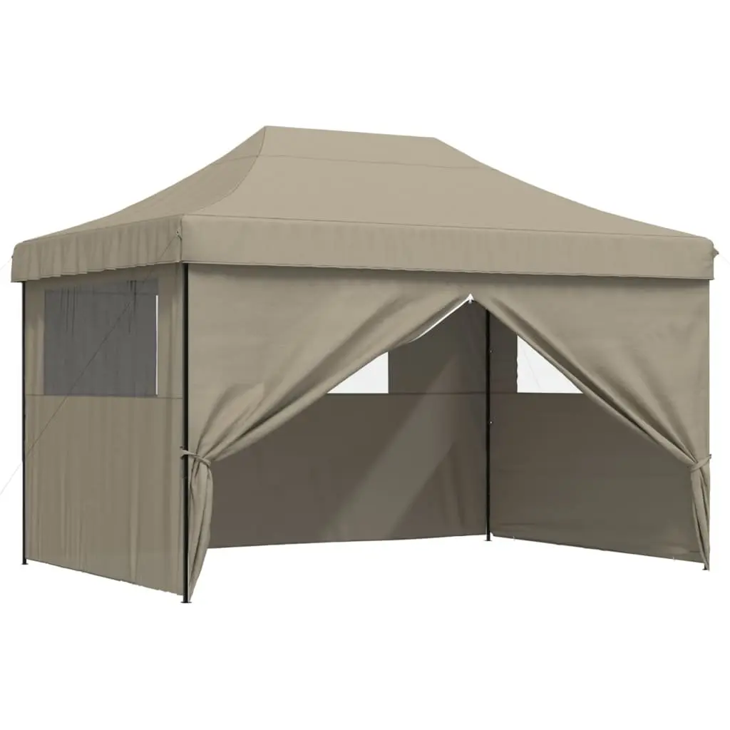 Pop-Up Party Tent Foldable Oxford Fabric 4 Sidewalls Taupe