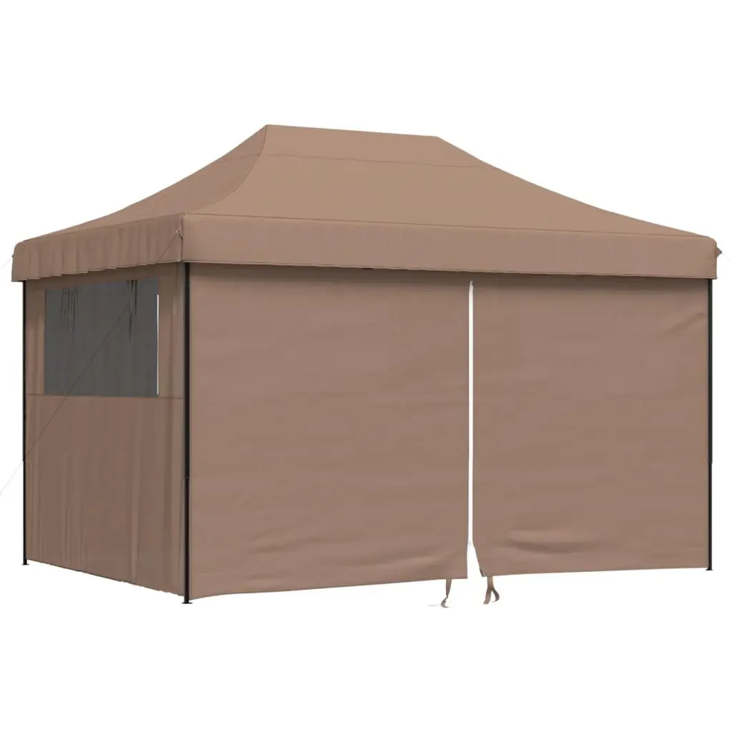 Pop-Up Party Tent Oxford Fabric with 4 Sidewalls Brown Outdoor Gazebo