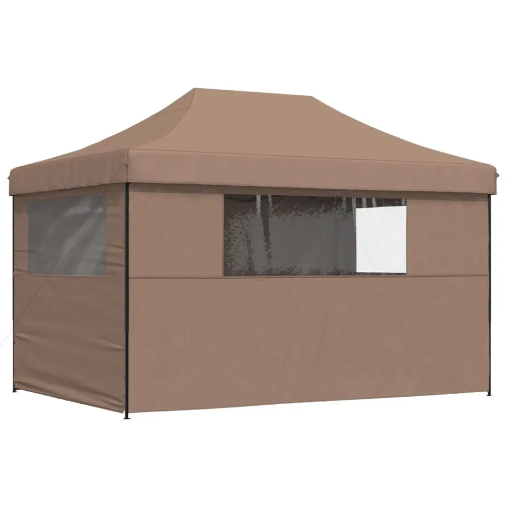 Pop-Up Party Tent Oxford Fabric with 4 Sidewalls Brown Outdoor Gazebo